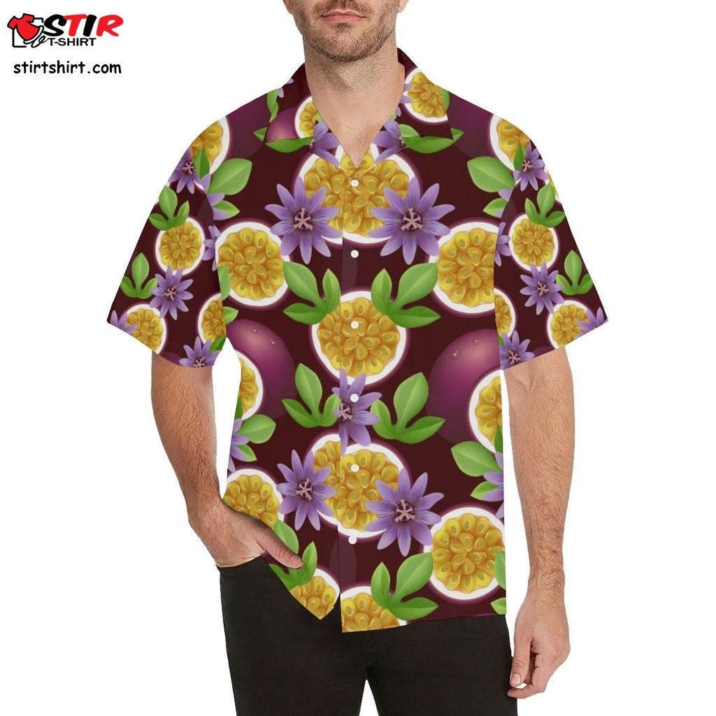 Passion Fruit Sliced Pattern Men All Over Print Hawaiian Shirt  Slim 