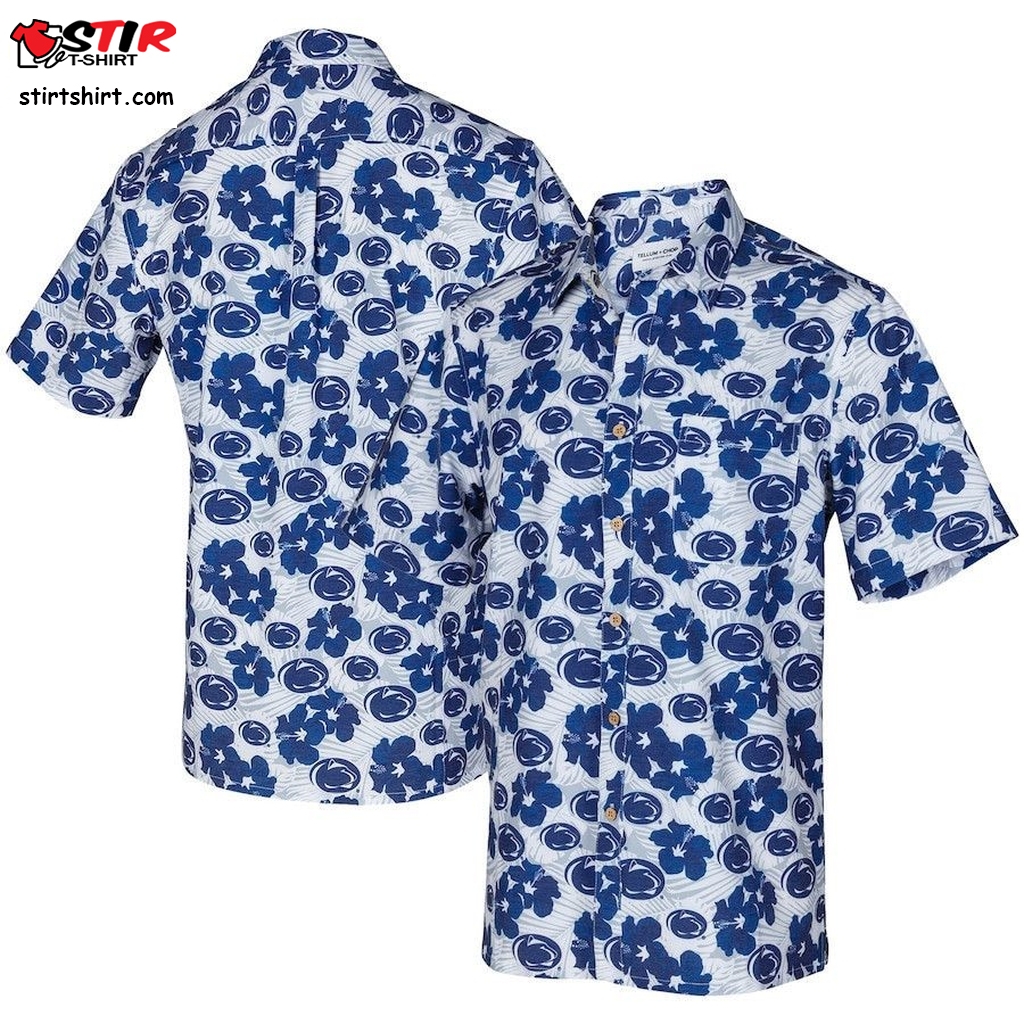 Penn State Nittany Lions White Floral Button Up Hawaiian Shirt  Penn State 