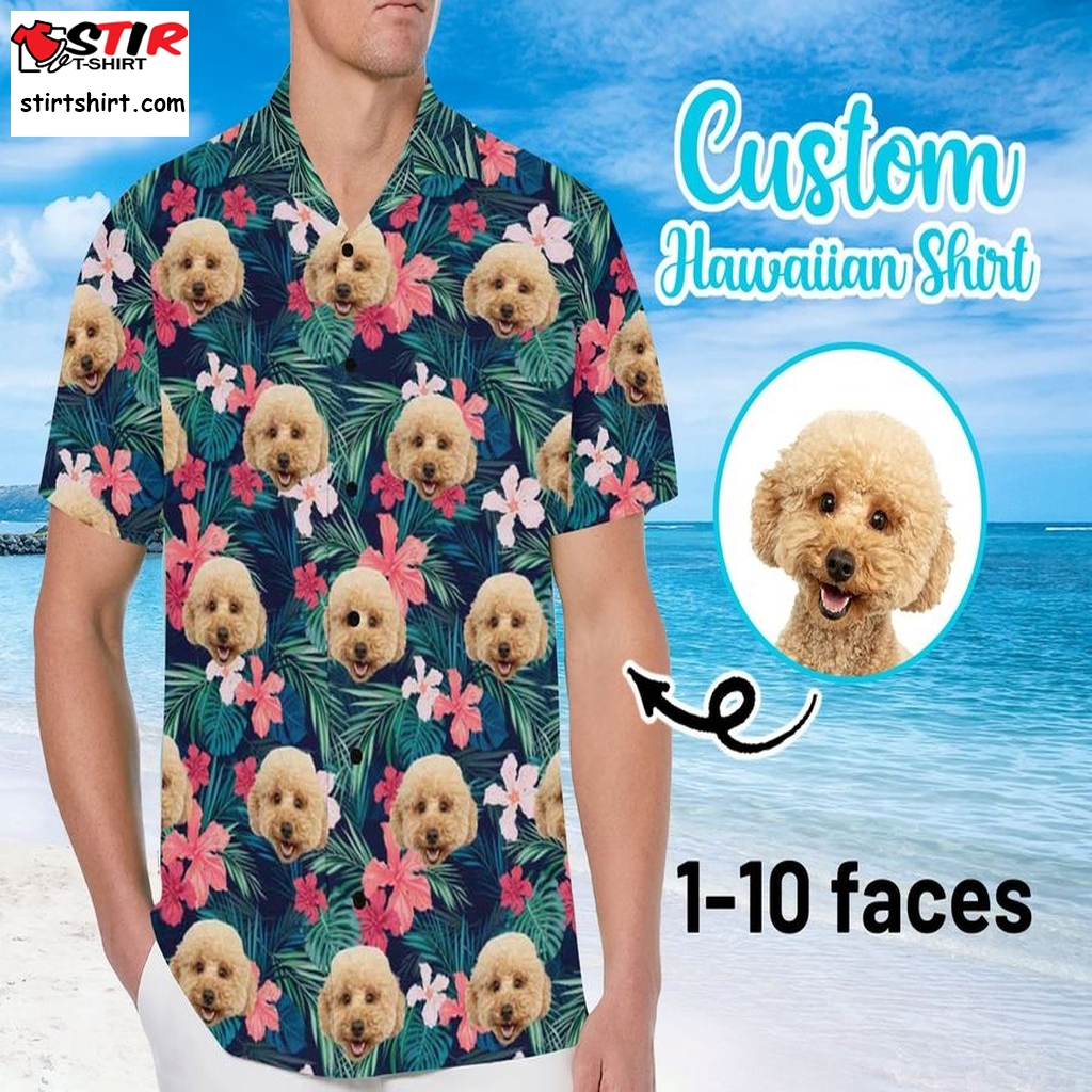 Personalized Cats And Dogs Faces Shirt,  Custom Dogs Pets Hawaii Shirt With Face, Bachelor Party Shirts, Luau Party, Birthday Gift For Dad   With Dog Face