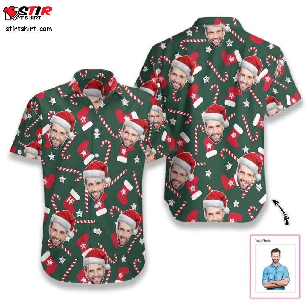 Personalized Custom Face Wear Santa Hat Christmas Hawaiian Aloha Shirts Big And Tall Hawaiian Shirts   Big And Tall