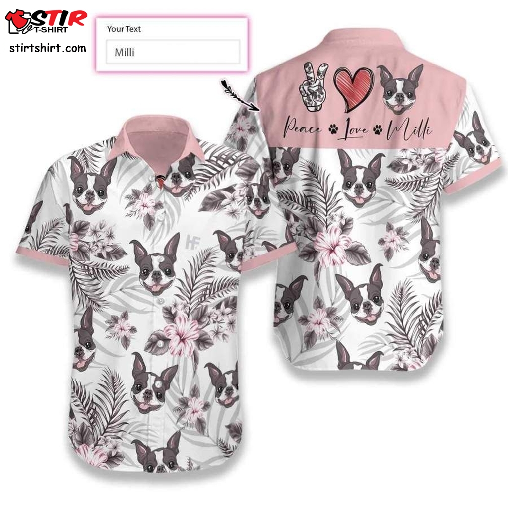 Personalized Peace Love Boston Terrier Custom Hawaiian Aloha Shirts Big And Tall Hawaiian Shirts  Big And Tall Christmas 