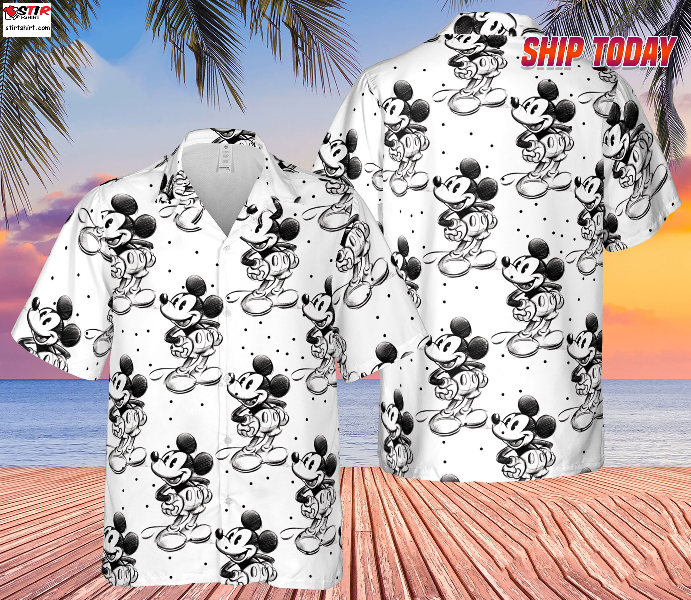 Personalized Photo Hawaiian Shirts, Sketch Of Mickey Mouse Shirt,Disney Family Shirt, Family Disneyworld Shirt,Disney Vacation Shirt