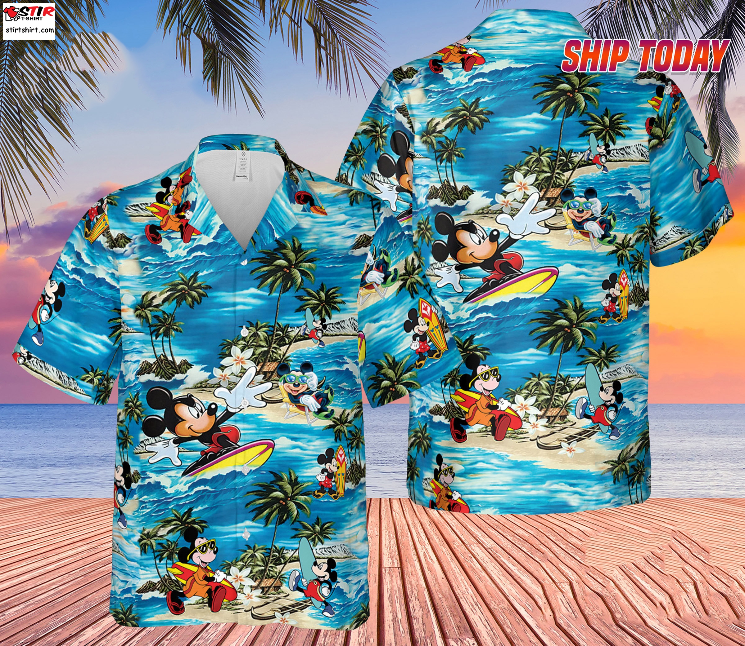 Personalized Photo Hawaiian Shirts,Mickey Mouse Shirt,Mickey Mouse Surfing Patterns Summer Tropical Disney Hawaiian Tee,Disney Family Shirt  Mickey Mouse 