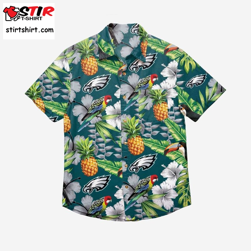 Philadelphia Eagles Floral Button Up Hawaiian Shirt  Mens Slim Fit 