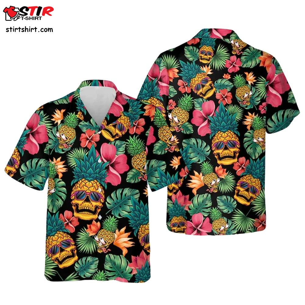 Pineapple Skull Hawaiian Shirt, Tropical Skull Beach Short Sleeve Shirts