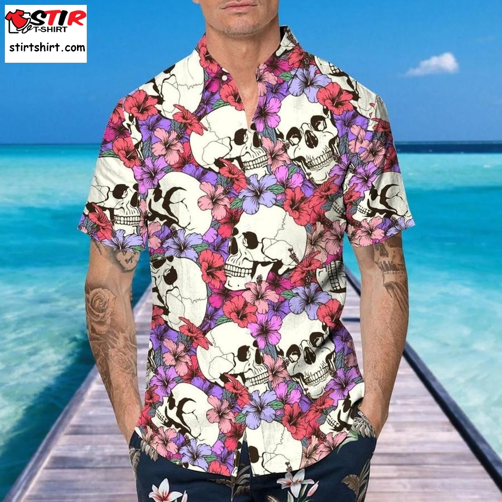 Pink Floral Skull Hawaiian Shirt, This Trends Summer Beach Shirt For Men Women  s Pink