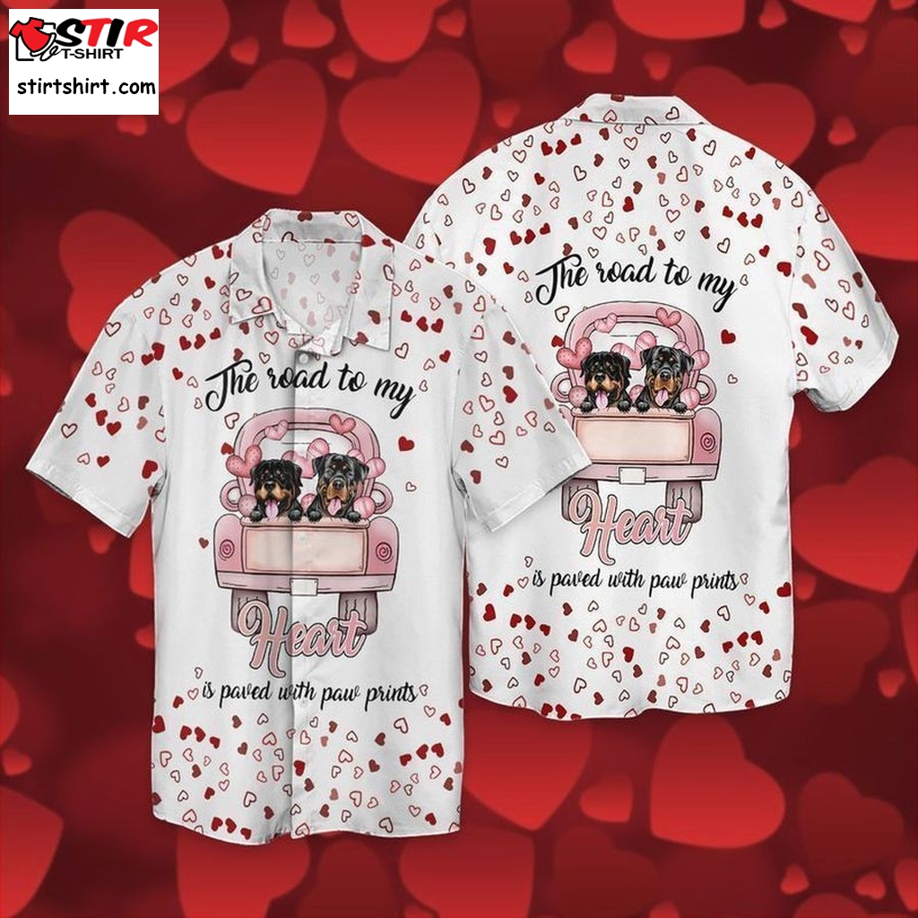 Pitbull Love The Road To My Heart Is Paved With Paw Prints For Men And Women Graphic Print Short Sleeve Hawaiian Casual Shirt Y97  Pitbull 