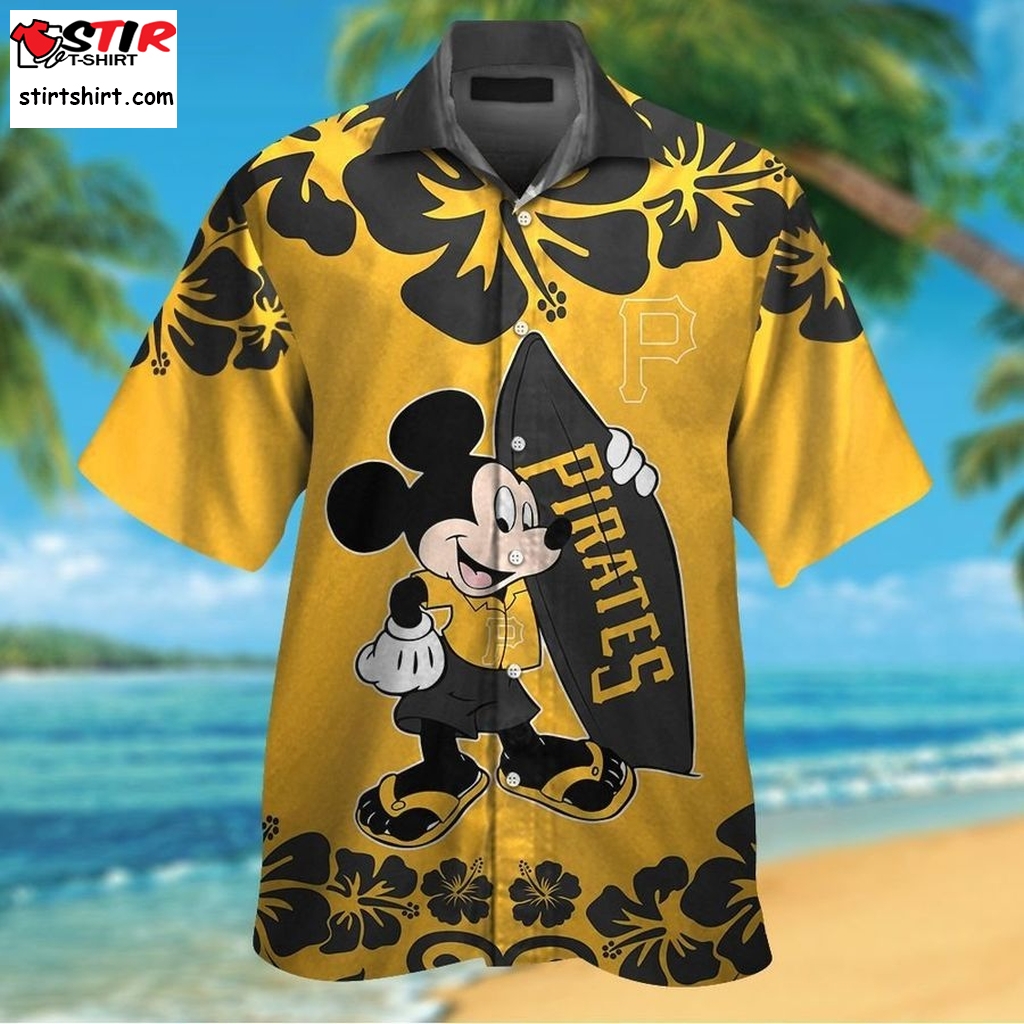 Pittsburgh Pirates Mickey Mouse Short Sleeve Button Up Tropical Aloha Hawaiian Shirts For Men Women