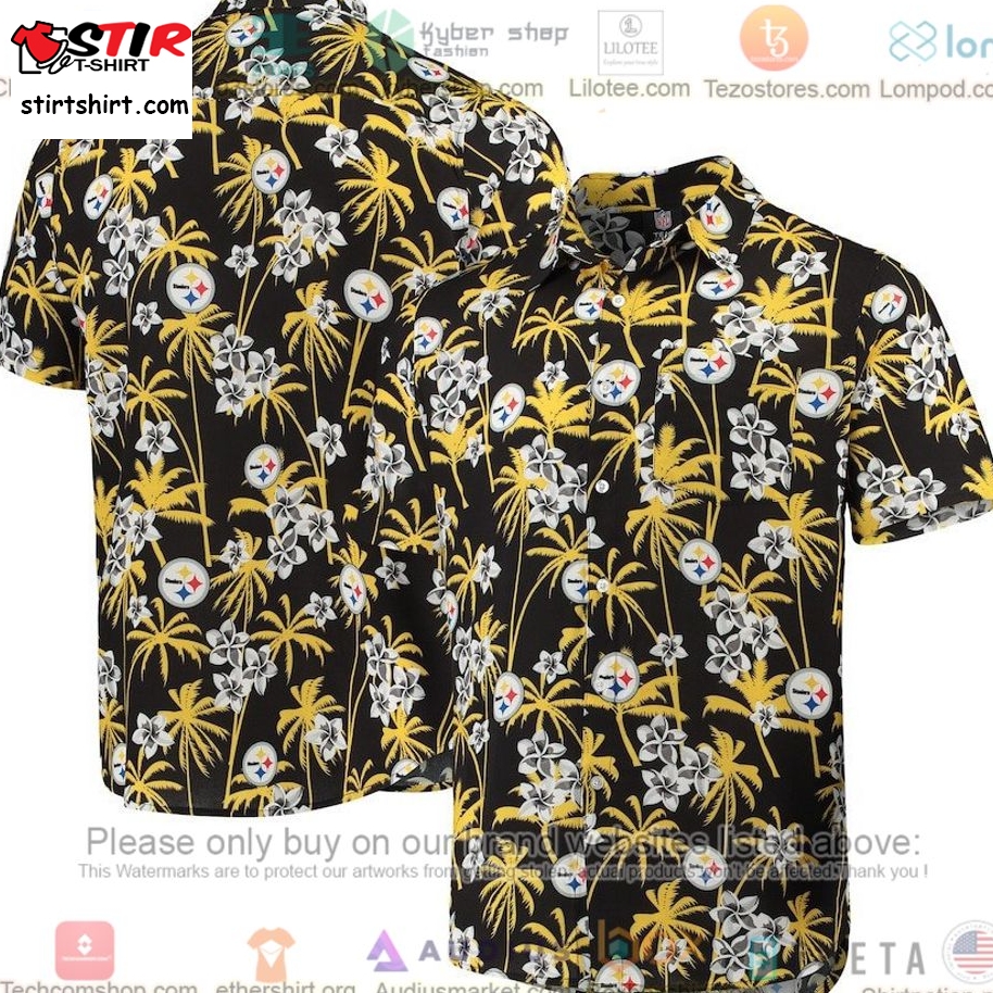 Pittsburgh Steelers Black Floral Hawaiian Shirt    Pittsburgh Steelers 