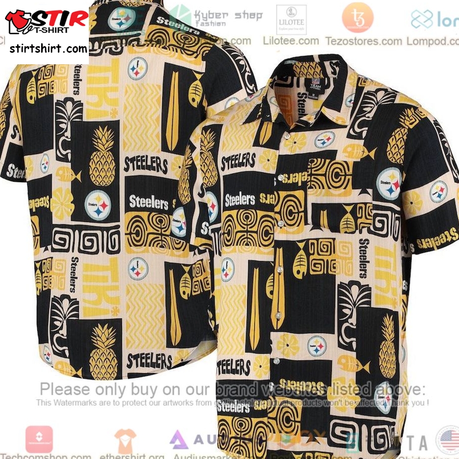 Pittsburgh Steelers Black Tan Tiki Floral Hawaiian Shirt    Pittsburgh Steelers 