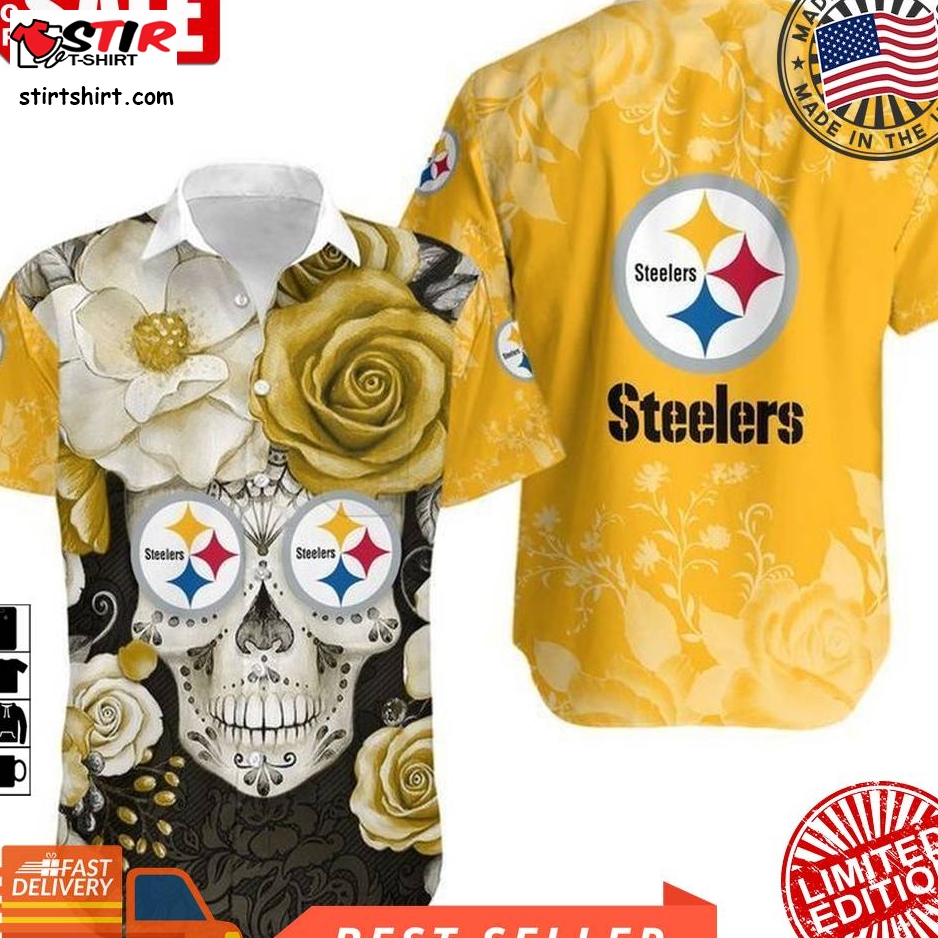 Pittsburgh Steelers Skull Nfl Gift For Fan Hawaiian Graphic Print Short Sleeve Hawaiian Shirt H97  Pittsburgh Steelers 