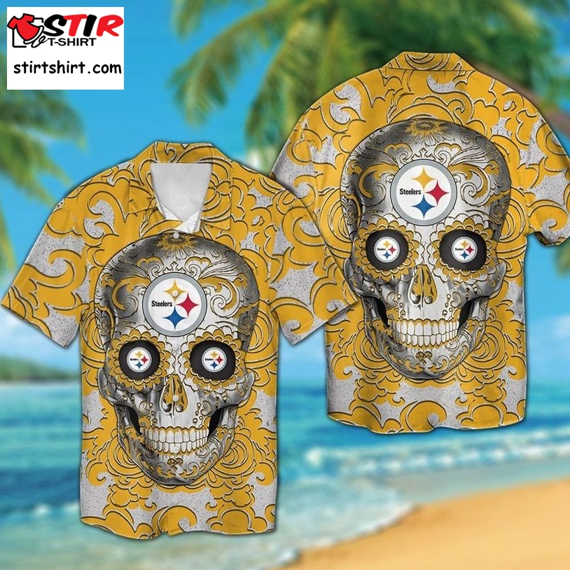 Pittsburgh Steelers Sugarskull Short Sleeve Button Up Tropical Aloha Hawaiian Shirts For Men Women  Pittsburgh Steelers 