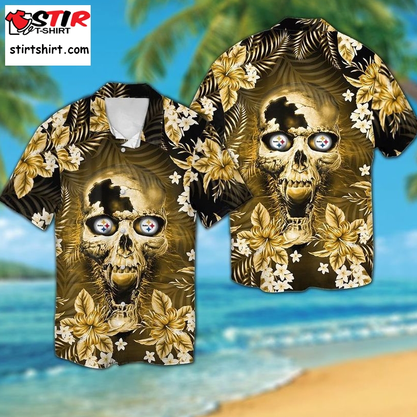 Pittsburgh Steelersskull Short Sleeve Button Up Tropical Aloha Hawaiian Shirts For Men Women  Pittsburgh Steelers 