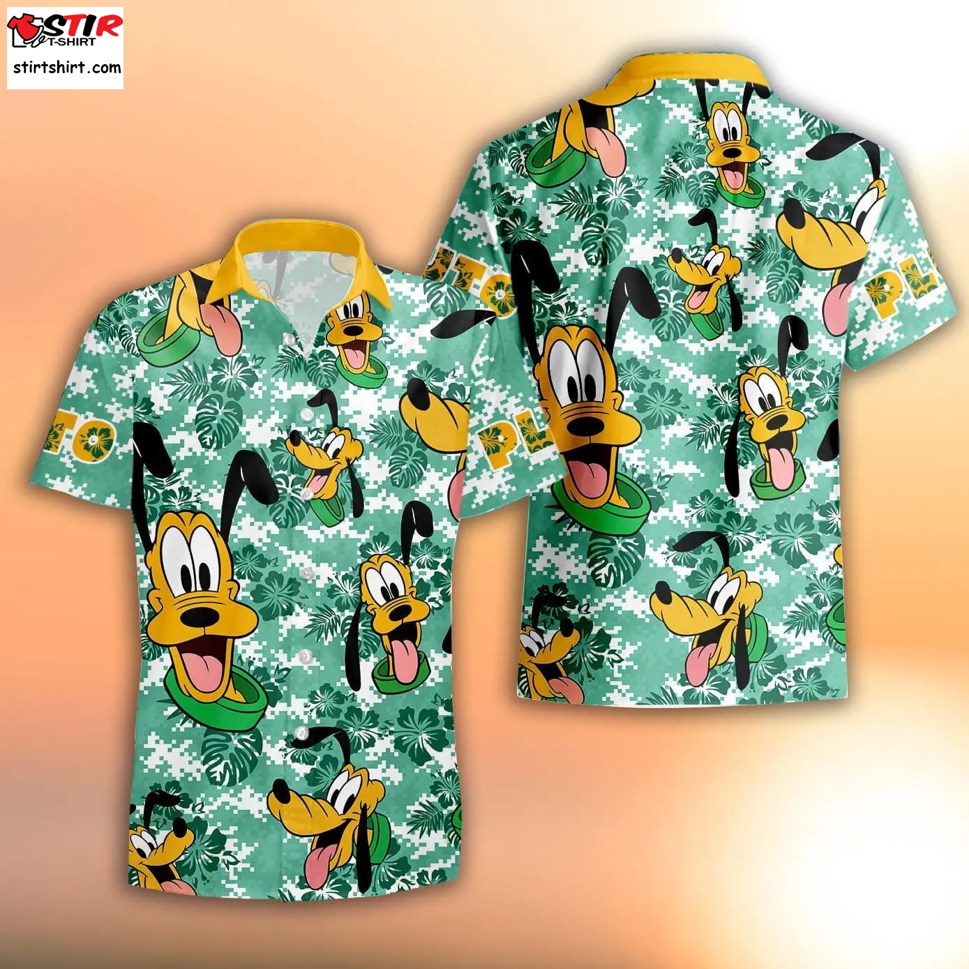 Pluto Dog Orange Green Strips Summer Tropical Disney Hawaiian Shirt  Disney s