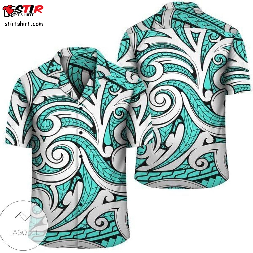 Polynesian Maori Ethnic Ornament Turquoise Hawaiian Shirt