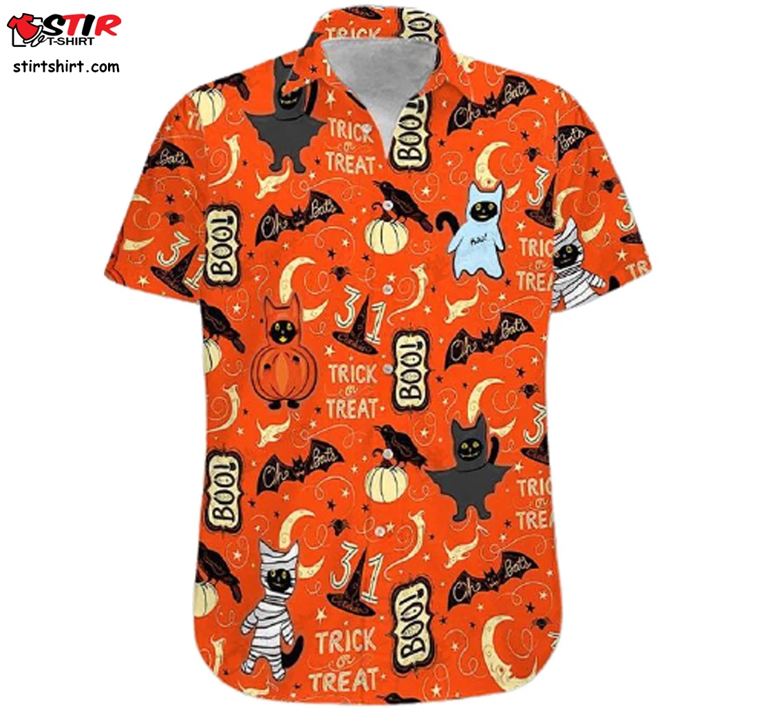 Pumpkin Black Cat Halloween Hawaiian Shirt, Button Up Aloha Shirt For Men, Women