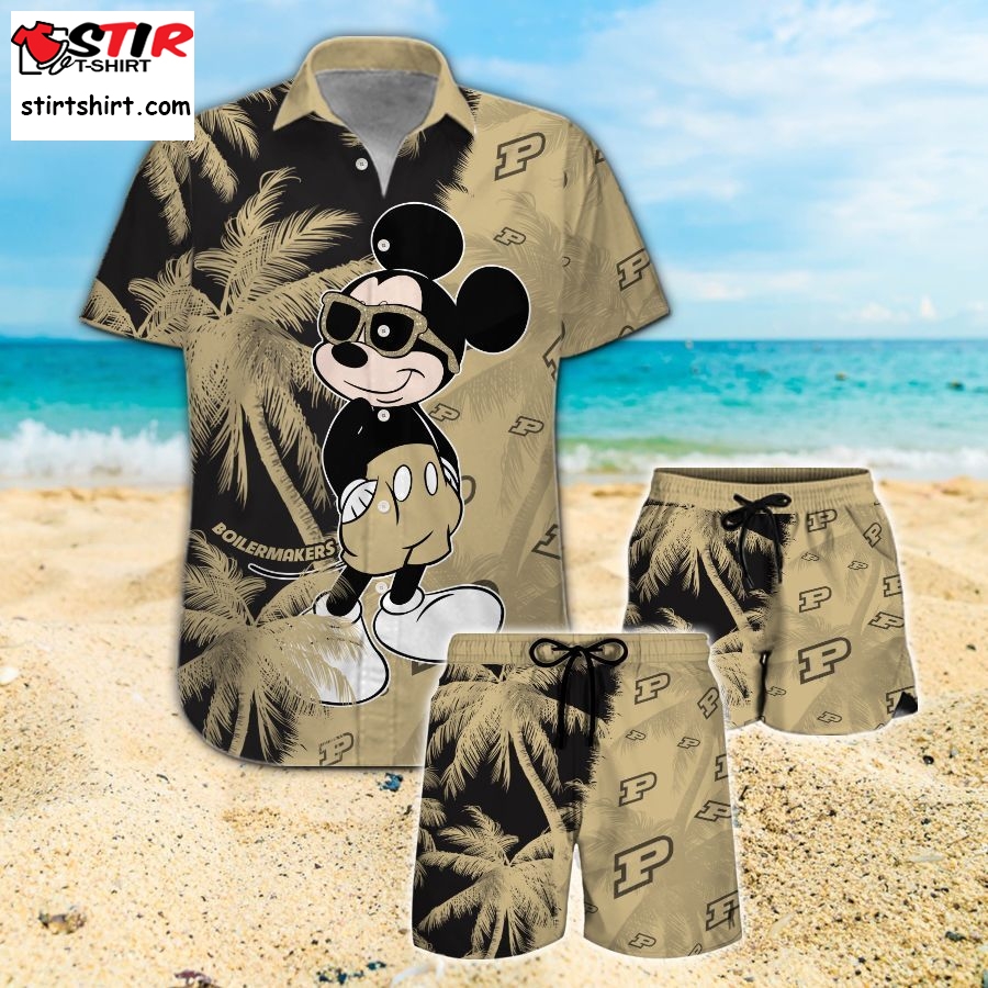 Purdue Boilermakers And Mickey Mouse Short Sleeve Button Up Tropical Aloha Hawaiian Shirts