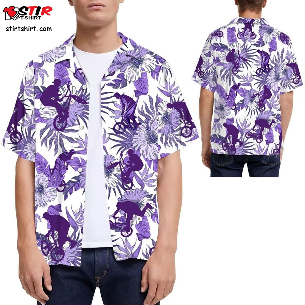 Purple Bmx Hibiscus Men Hawaiian Shirt For Extreme Sport Lovers  Purple 