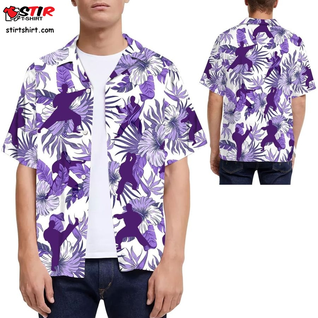 Purple Karate Hibiscus Men Hawaiian Shirt For Martial Arts Lovers  Purple 