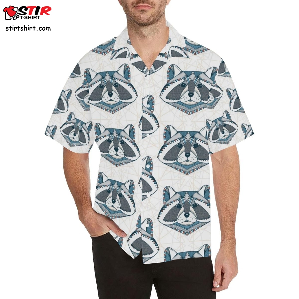 Raccoon Head Pattern Men All Over Print Hawaiian Shirt  Slim 