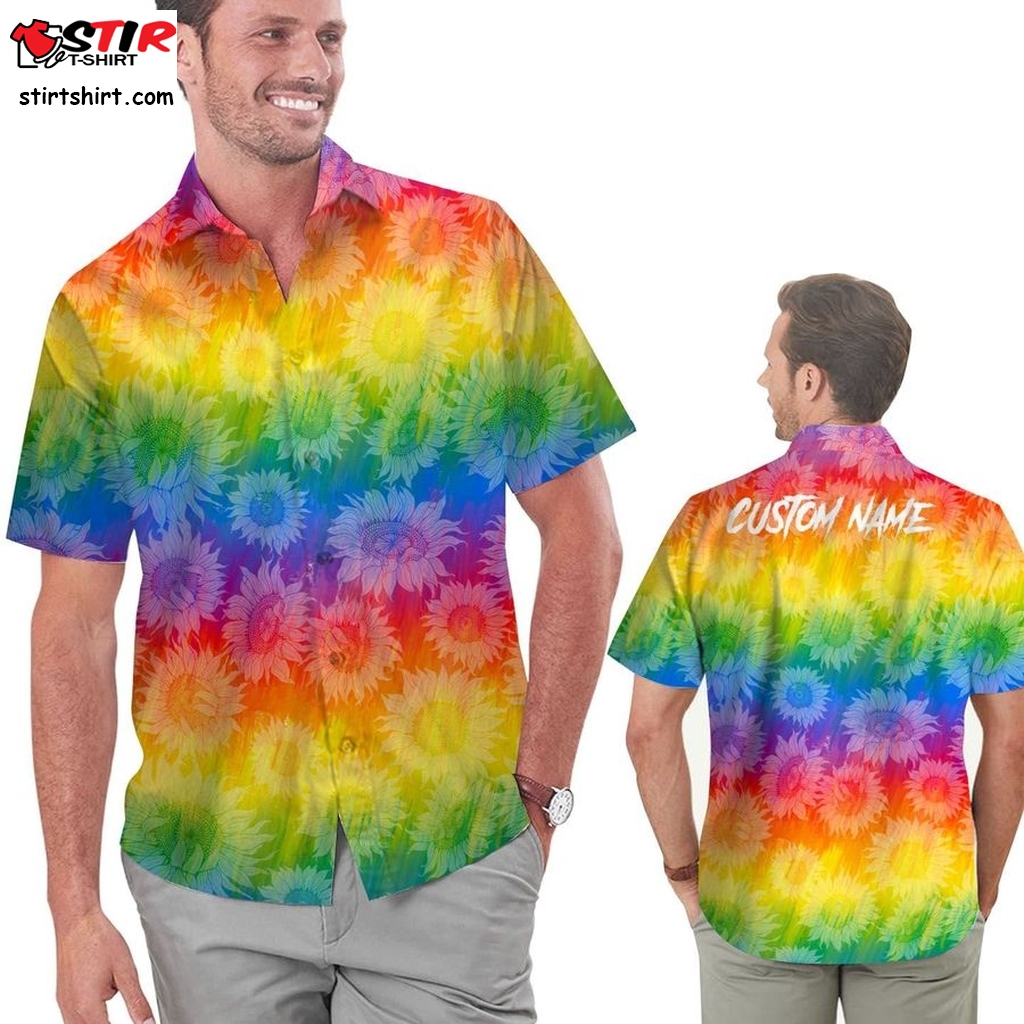 Rainbow Sunflower Pattern Custom Name Men Hawaiian Shirt For Lgbtq Community In Pride Month   Pattern Sewing
