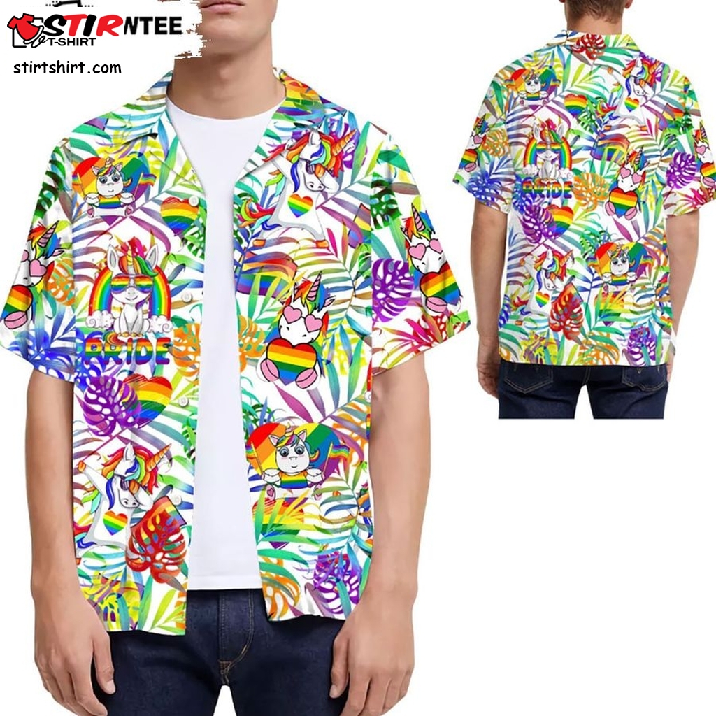 Rainbow Unicorn Tropical Leaves Lgbt Beach Lgbt Tropical Hawaiian Lgbtq Pride Hawaiian Shirt S To 5Xl  Tie Dye 
