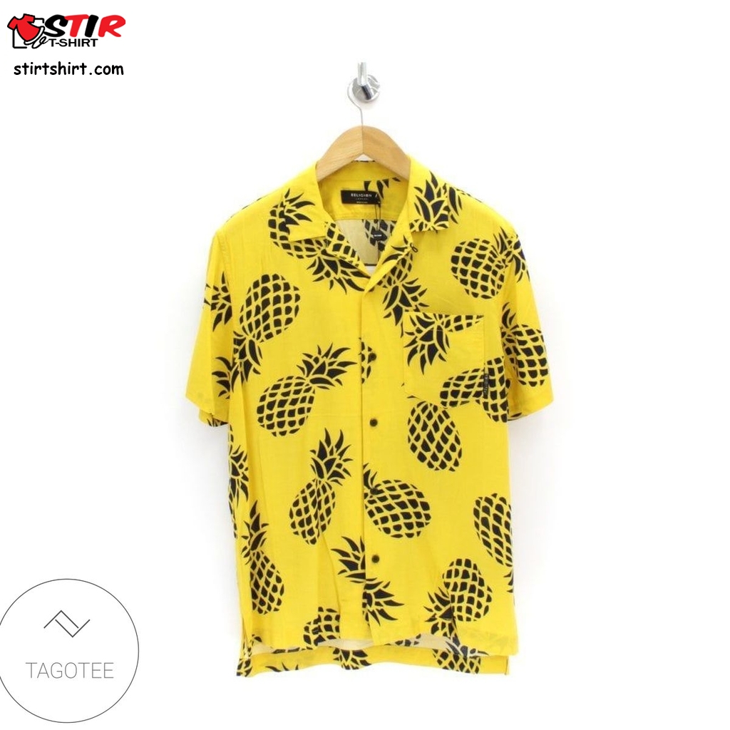 Religion Pineapple Coast Yellow 80S Hawaiian Shirt  80s  Outfit
