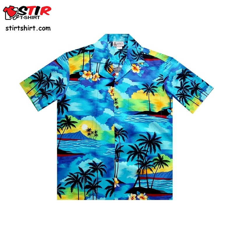 Republic Island Scene Blue Aloha Shirt Clipart - StirTshirt