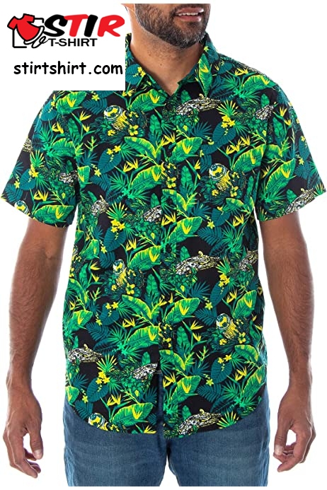 Ripple Junction Rick And Morty Adult Unisex Hawaiian Floral Dancing Light Weight Button Down Shirt