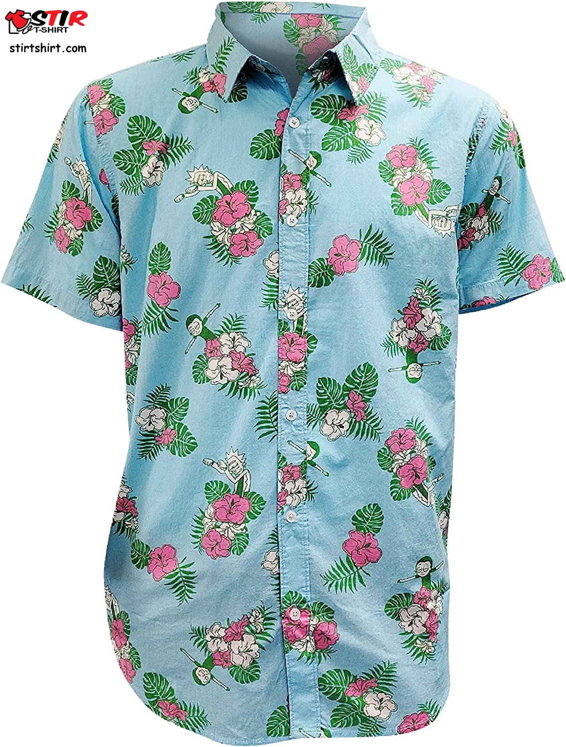 Ripple Junction Rick And Morty Adult Unisex Hawaiian Floral Dancing Light Weight Button Down Shirt1