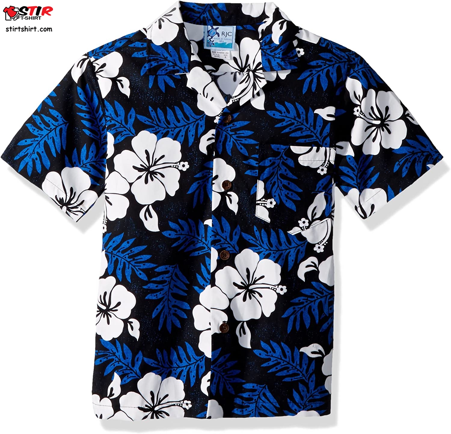 Rjc Boy_S White Hibiscus Fern Hawaiian Shirt   Clipart