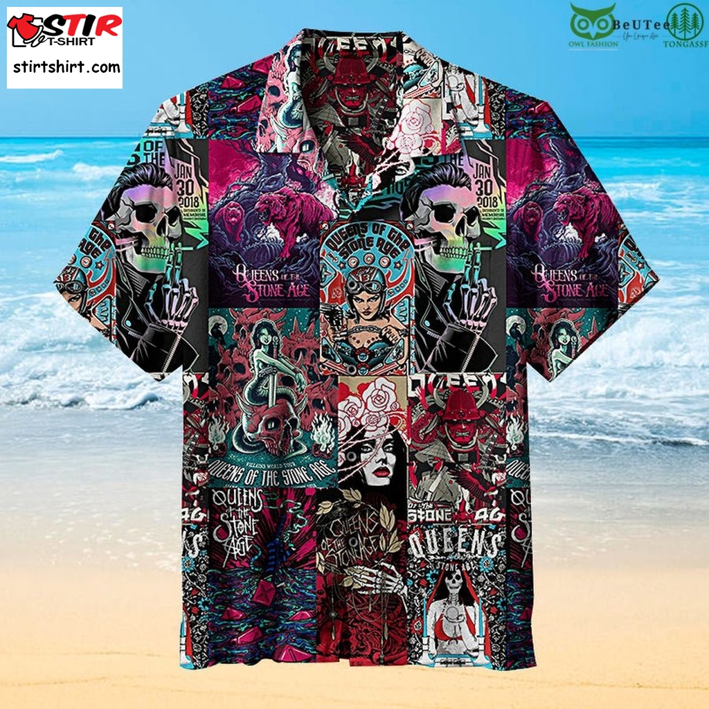 Rock And Roll Queens Of The Stone Age Hawaiian Shirt Tucked In - StirTshirt