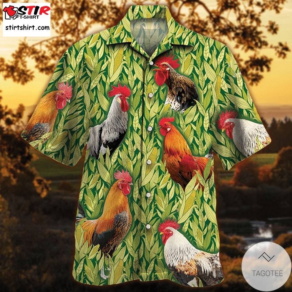Rooster Chicken Lovers Corn Pattern Hawaiian Shirt  Rooster Top Gun 