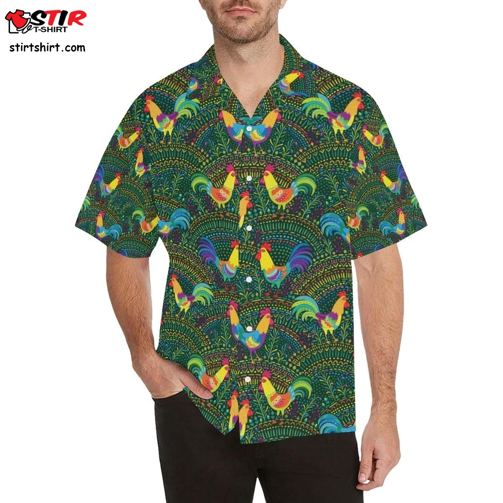 Rooster Chicken Pattern Theme Men All Over Print Hawaiian Shirt  Rooster Top Gun 