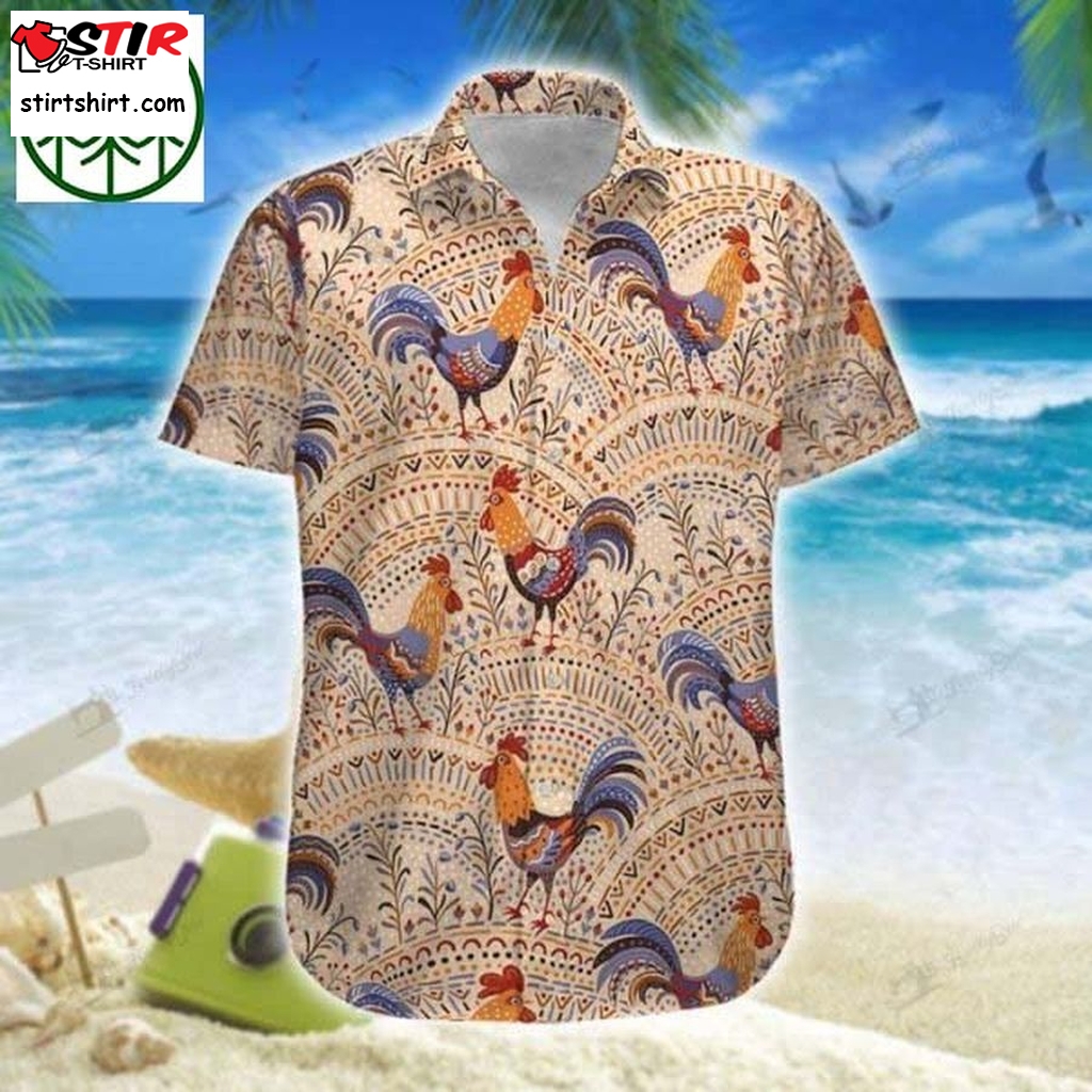 Rooster In Native Pattern Hawaiian Shirt  Rooster Top Gun 