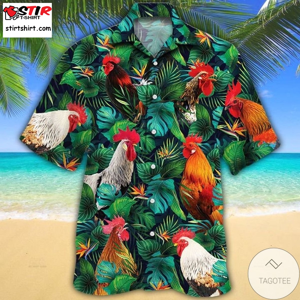 Rooster Lovers Tropical Leaves Hawaiian Shirt  Rooster Top Gun 