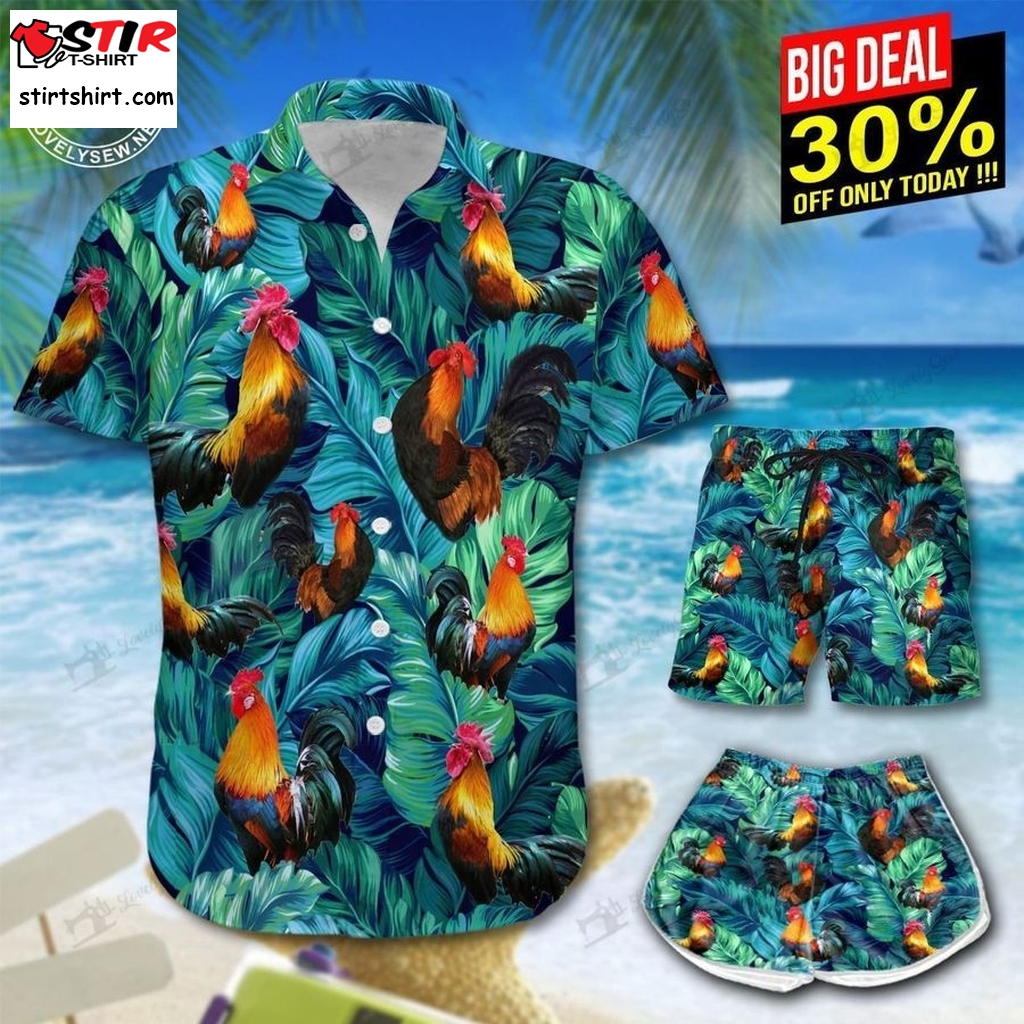 Rooster Palm Tree Hawaii Shirt And Shorts Lit21080502 Lio21080502  Rooster Top Gun 