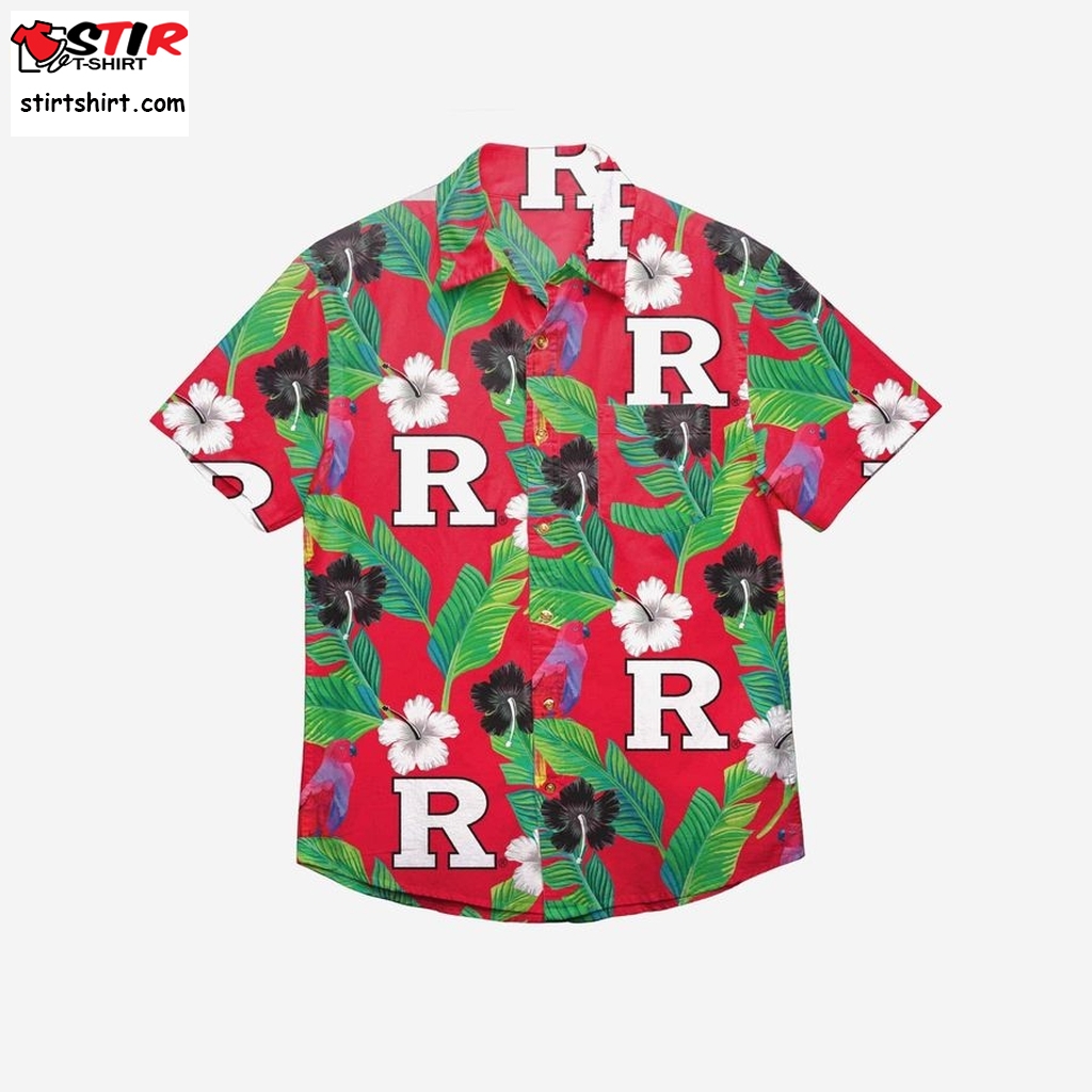 Rutgers Scarlet Knights Floral Button Up Hawaiian Shirt  Macho Man 