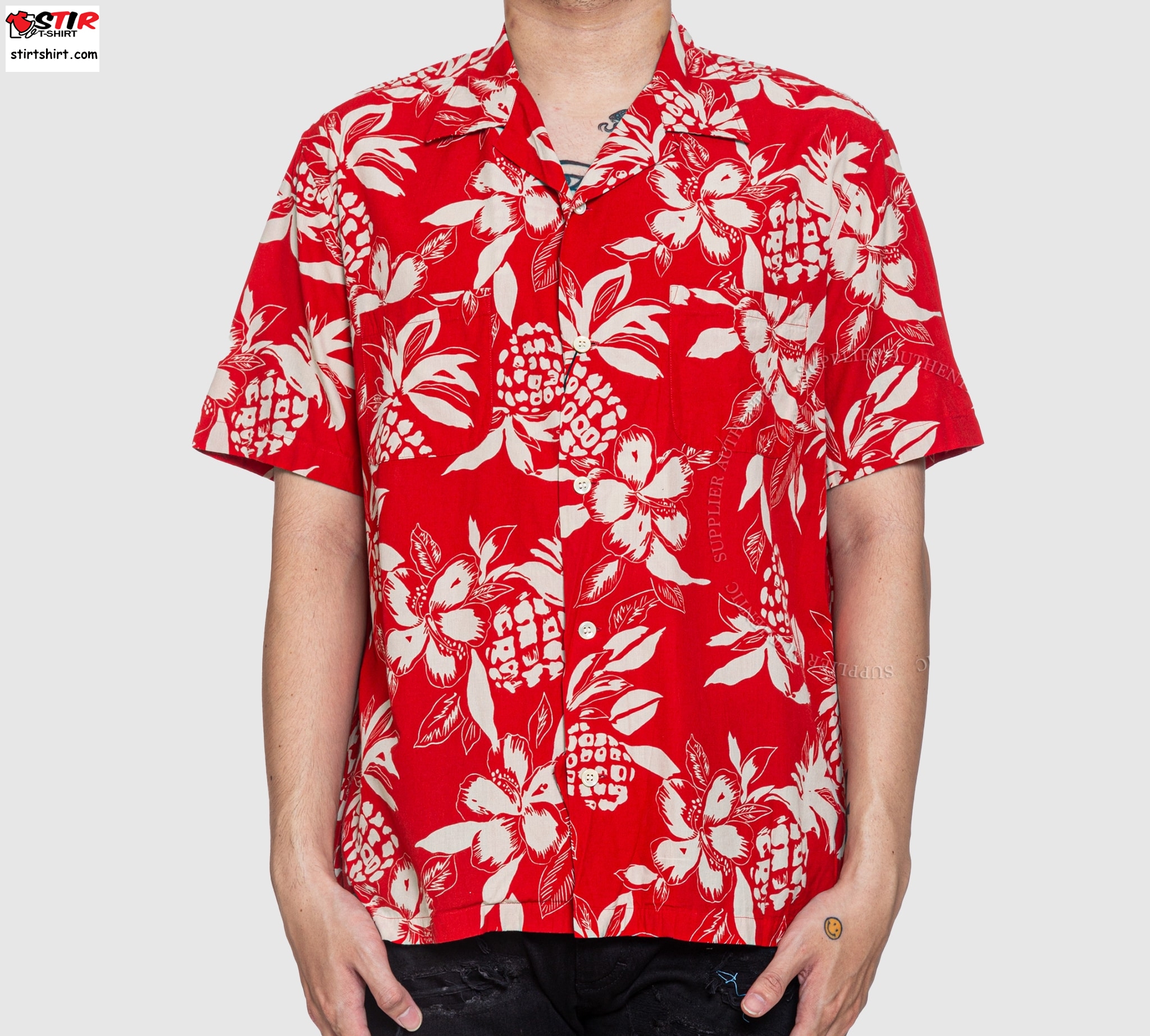 Saint Laurent Hawaiian Hibiscus Floral Shirt  Red Hawaiian Flower Shirt