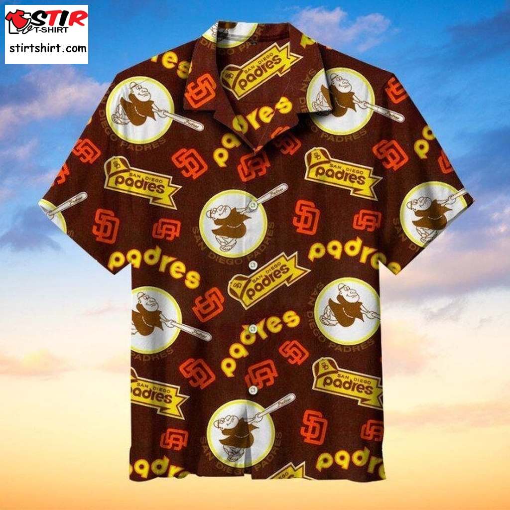San Diego Padres Mlb Hawaiian Graphic Print Short Sleeve Hawaiian Shirt Size S   5Xl   1326