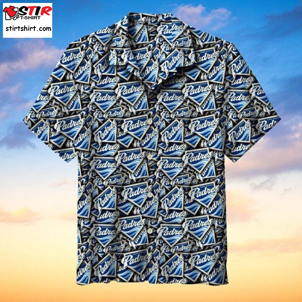 SAN DIEGO PADRES Womens Hawaiian Shirt Size L Blue Short Sleeve Button Up