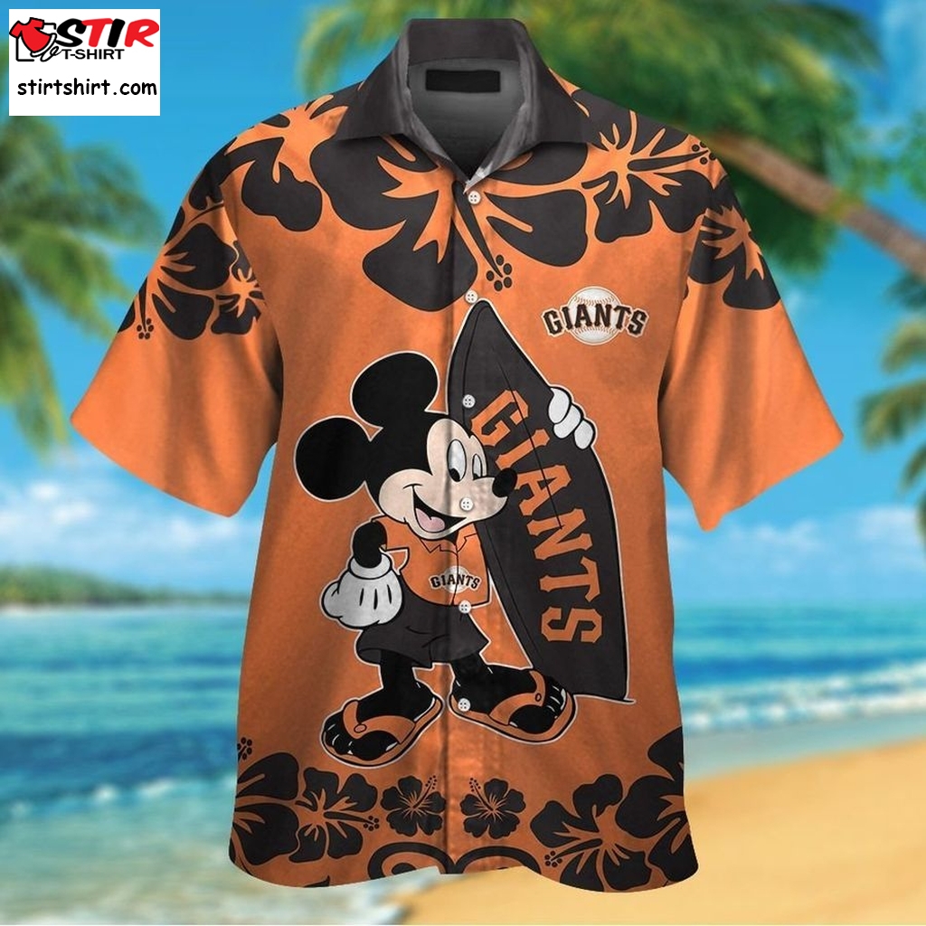 San Francisco Giants Mickey Mouse Short Sleeve Button Up Tropical Aloha Hawaiian Shirts For Men Women