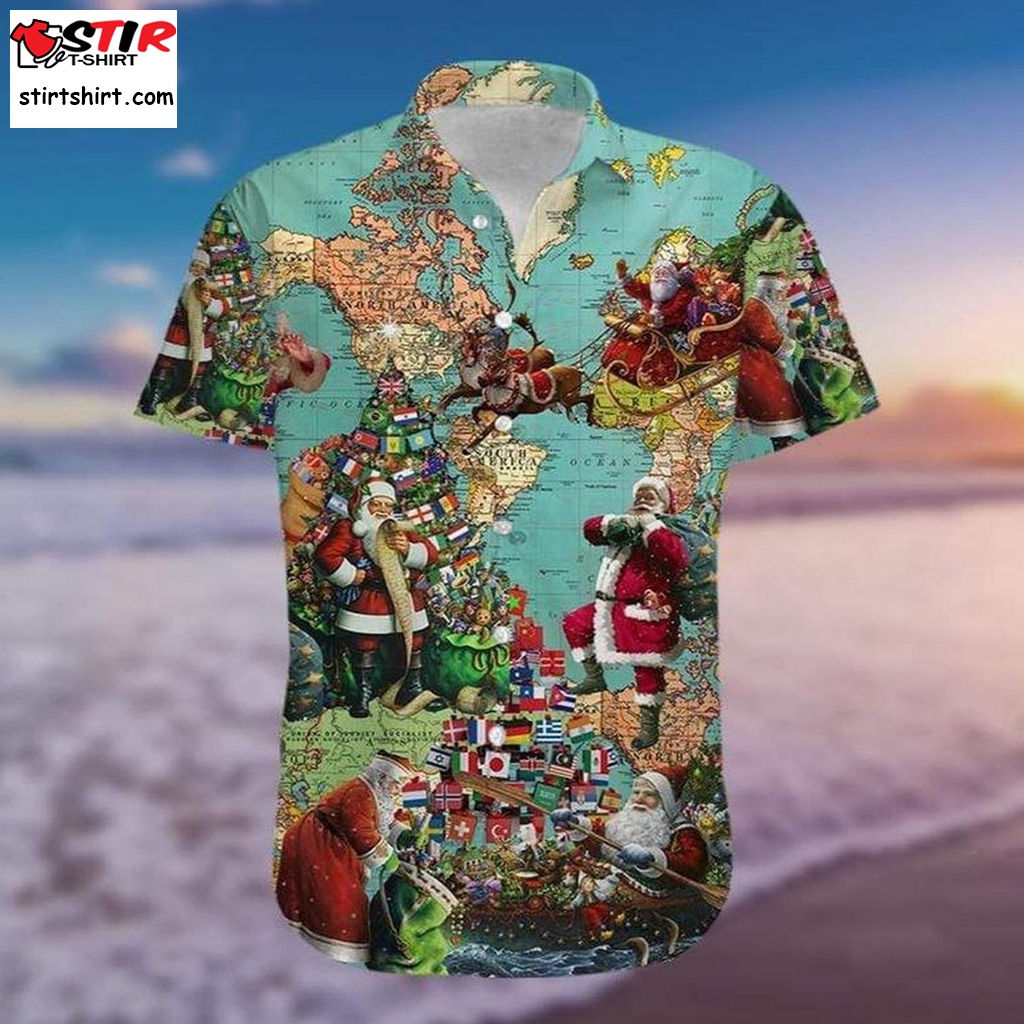 Santa Claus Around The World Hawaiian Shirt  Santa 