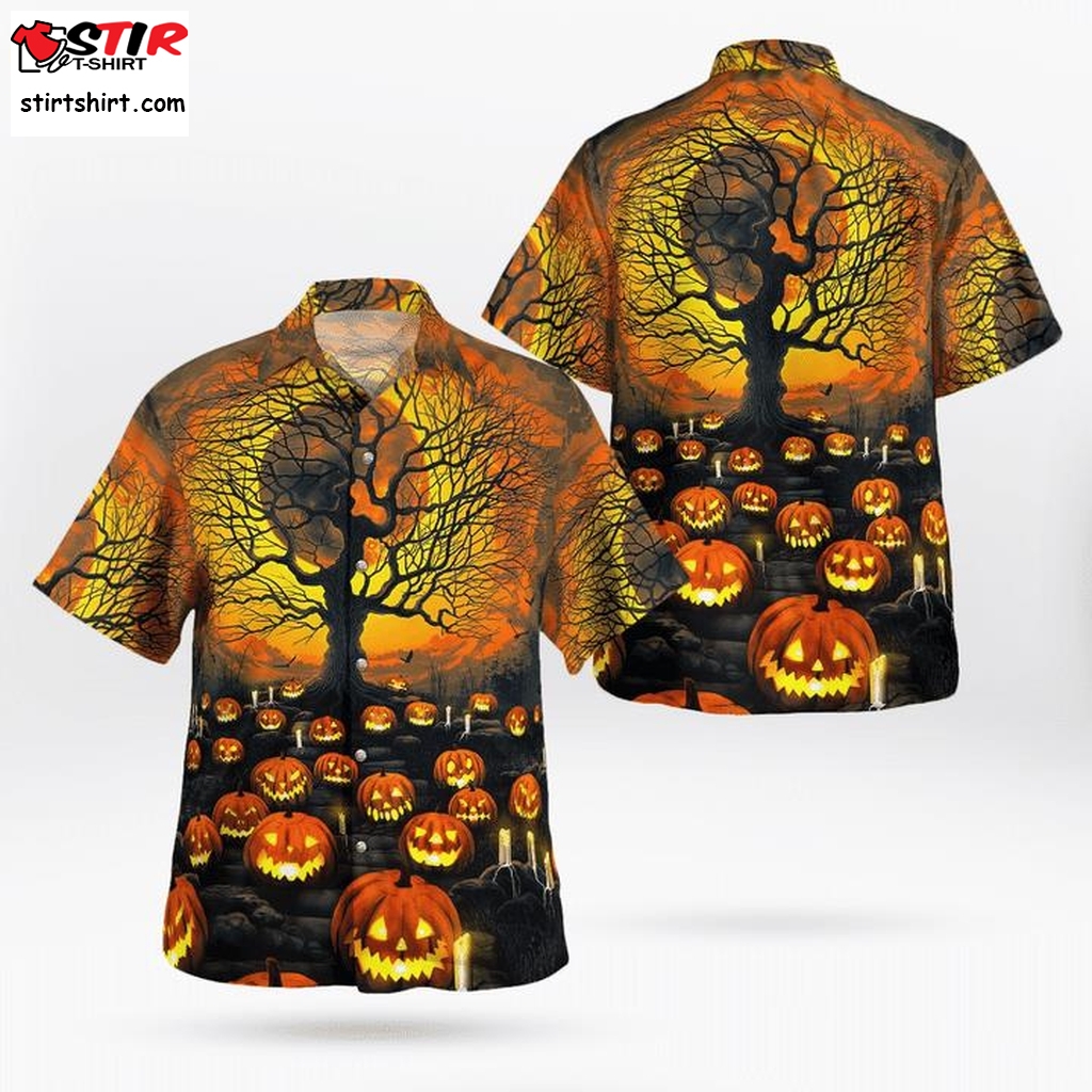 Scary Full Moon Night Pumpkin Yard Spooky Halloween 3D Hawaii Shirt, All Over Print, 3D Tshirt, Hoodie, Sweatshirt, Long Sleeve, Aop Shirt  Hawaiian Long Sleeve T Shirt
