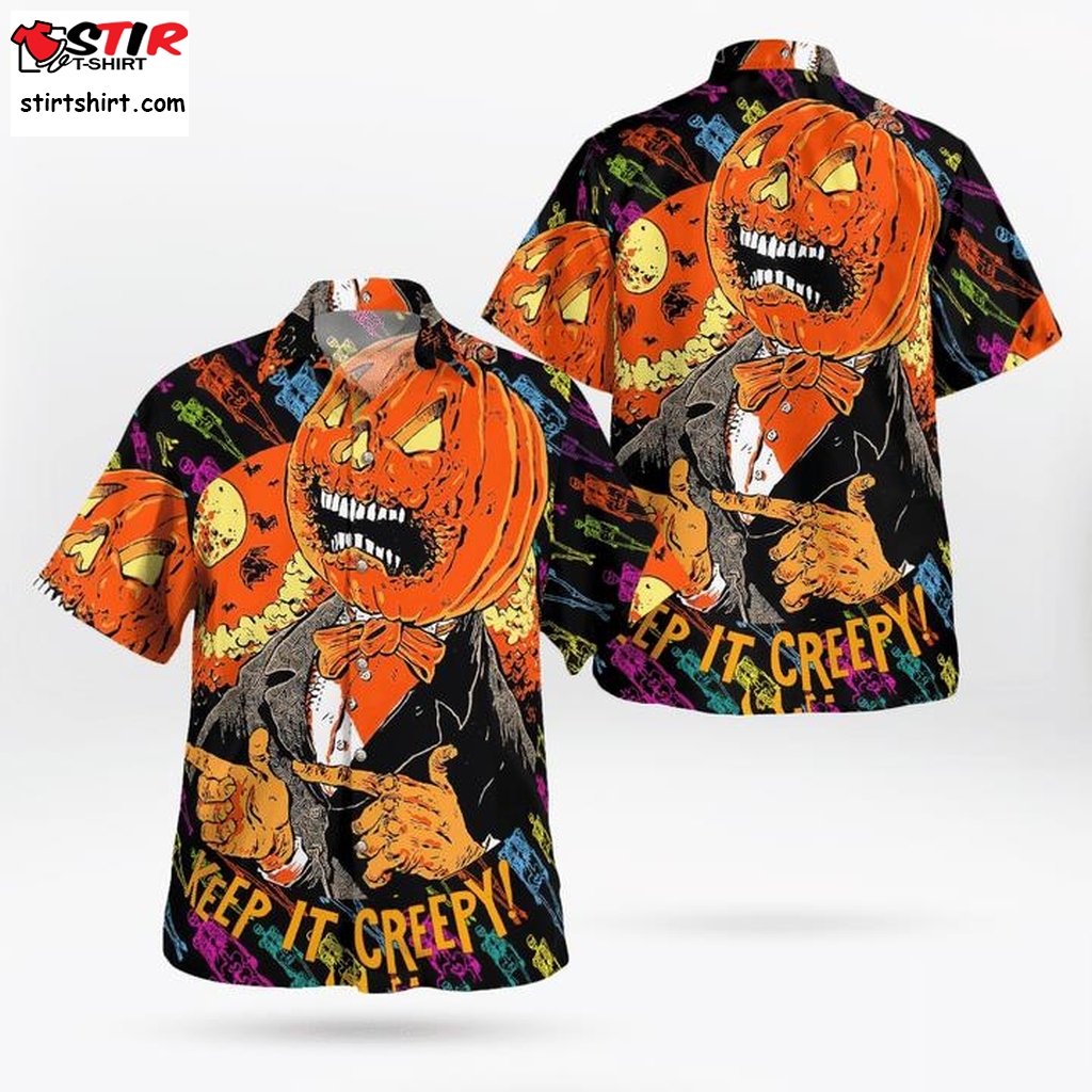 Scary Pumpkin Gentleman Keep It Creepy Spooky Halloween 3D Hawaii Shirt, All Over Print, 3D Tshirt, Hoodie, Sweatshirt, Long Sleeve, Aop Shirt  Hawaiian Long Sleeve T Shirt