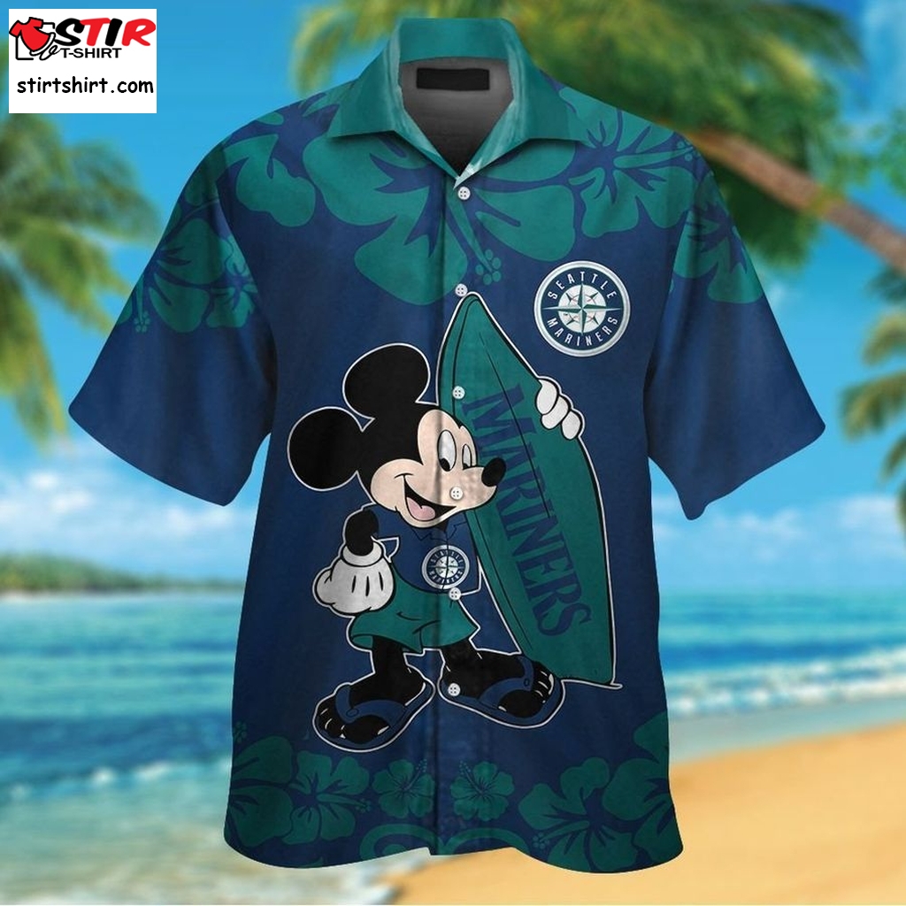 Seattle Mariners Mickey Mouse Short Sleeve Button Up Tropical Aloha Hawaiian Shirts For Men Women