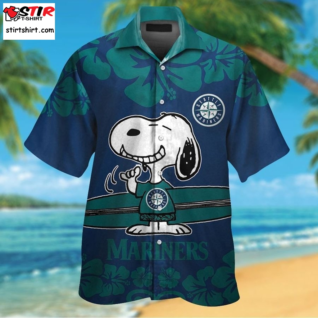 Seattle Mariners Snoopy Short Sleeve Button Up Tropical Aloha