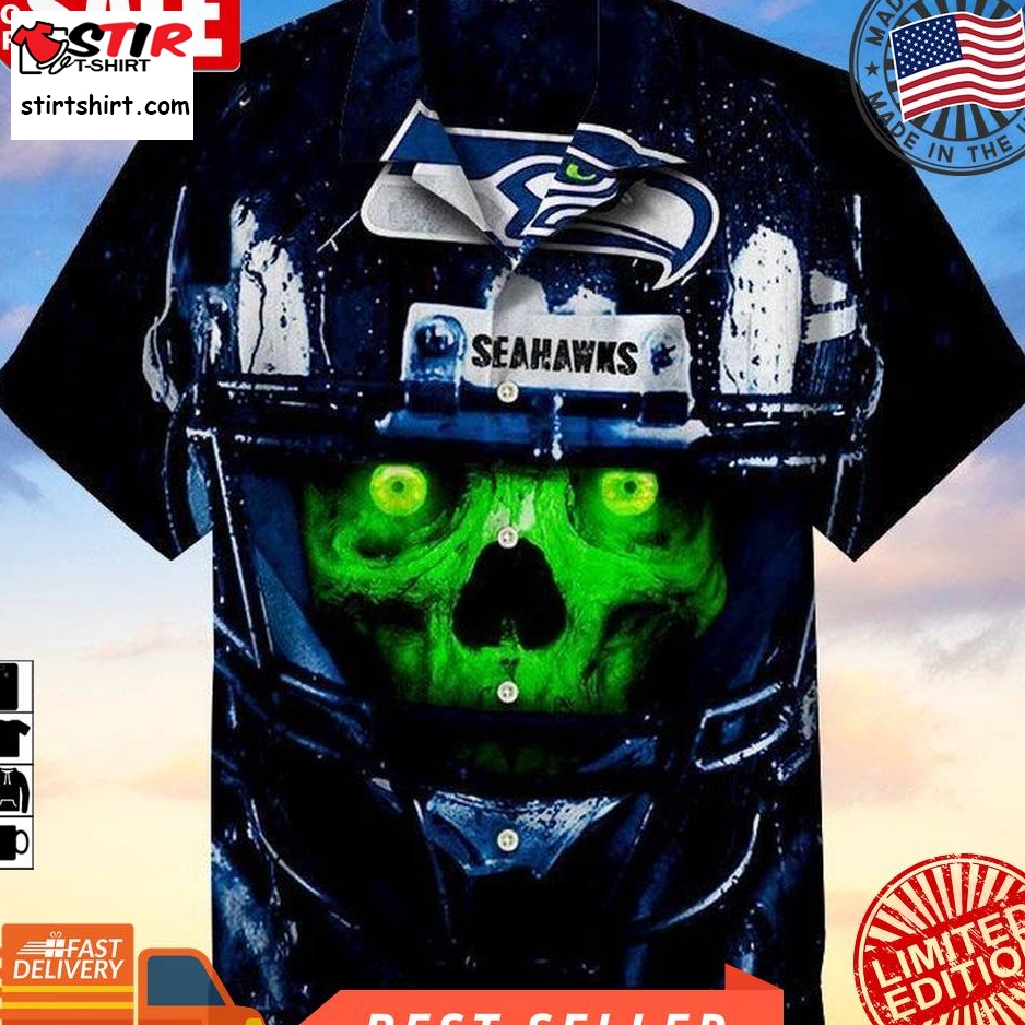 Seattle Seahawks Skull Nfl Hawaiian Graphic Print Short Sleeve Hawaiian Shirt Size S   5Xl  Seattle Seahawks 
