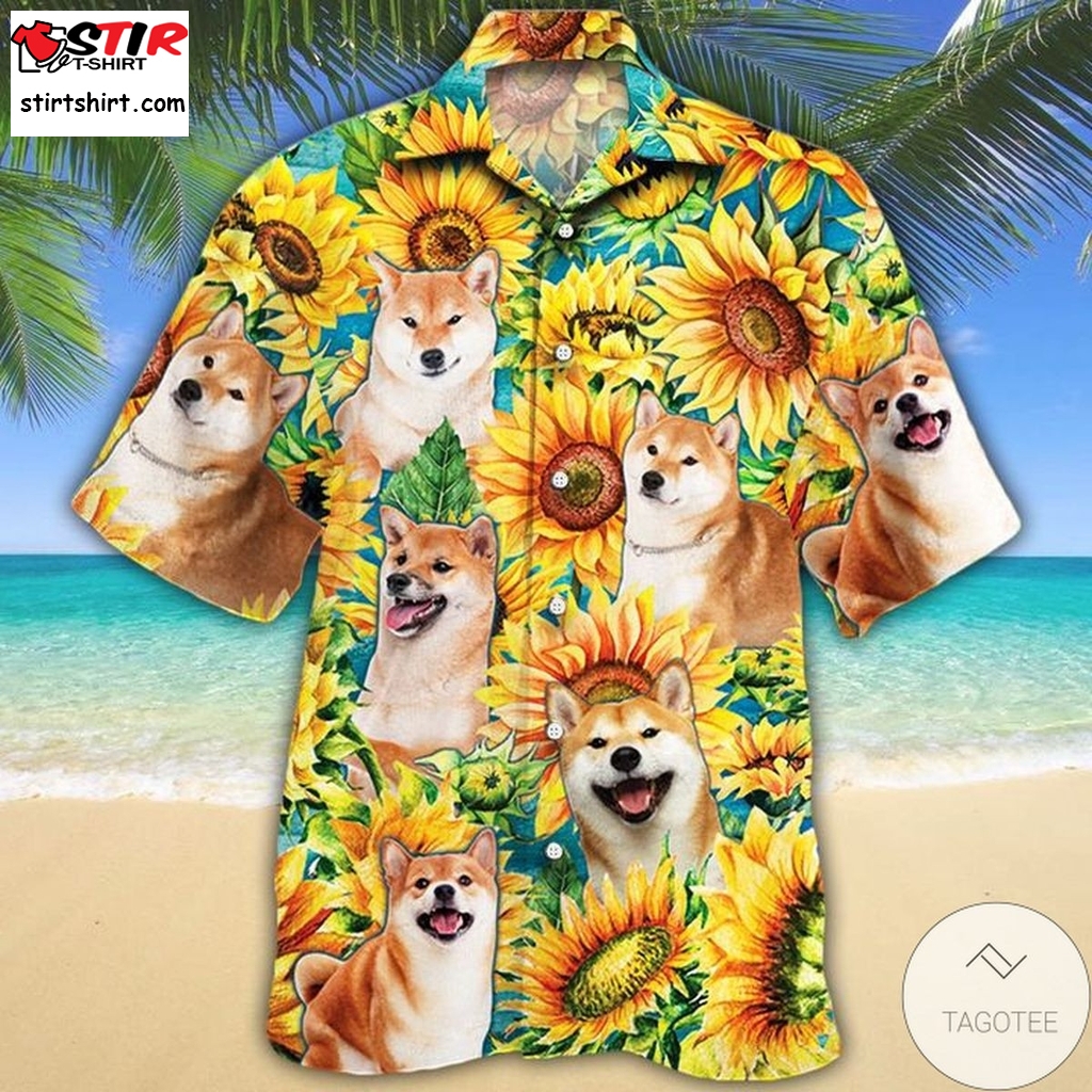 Shiba Inu Dog Lovers Sunflower Watercolor Hawaiian Shirt  Shiba Inu 
