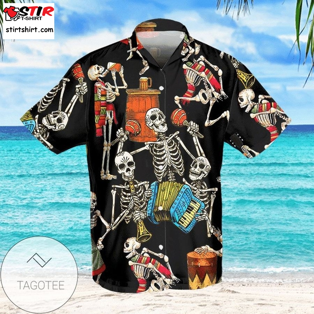 Shop Skeleton Accordion Authentic Hawaiian Shirt 2023